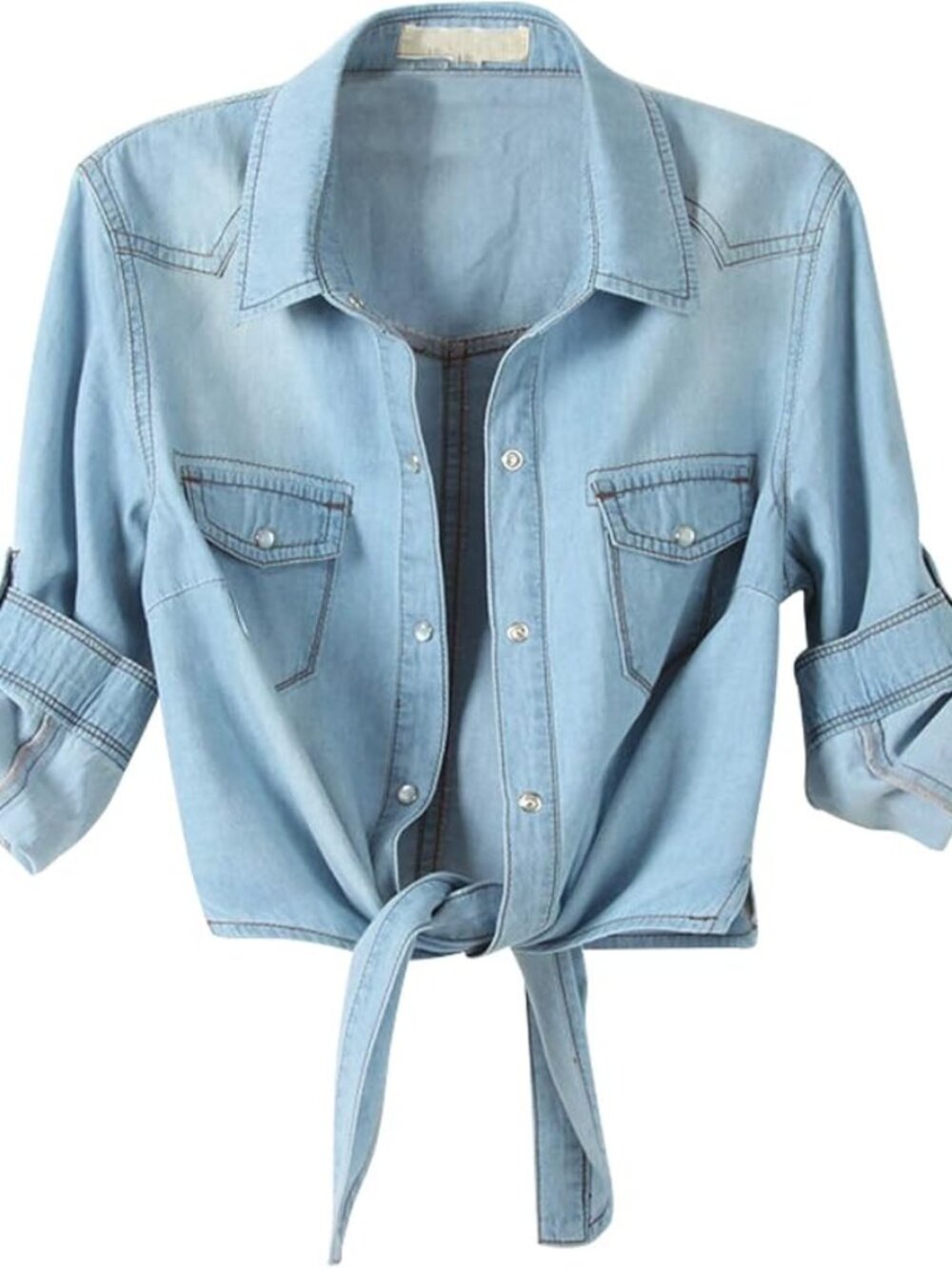 Omoone | Crop Chambray Denim Shrug with Top Tie Knot